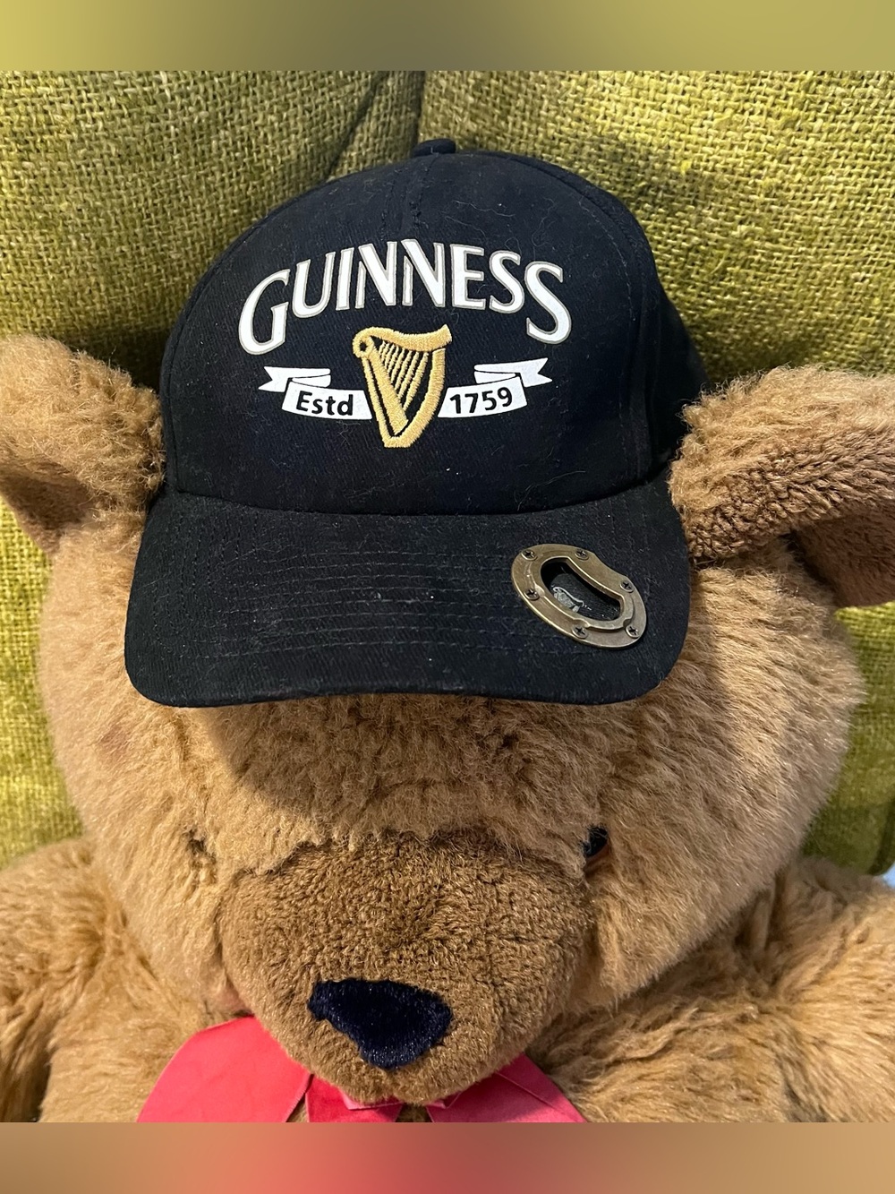 Guinness Beer Hat Adjustable Black Bottle Opener Brim Cap Irish Embroidered